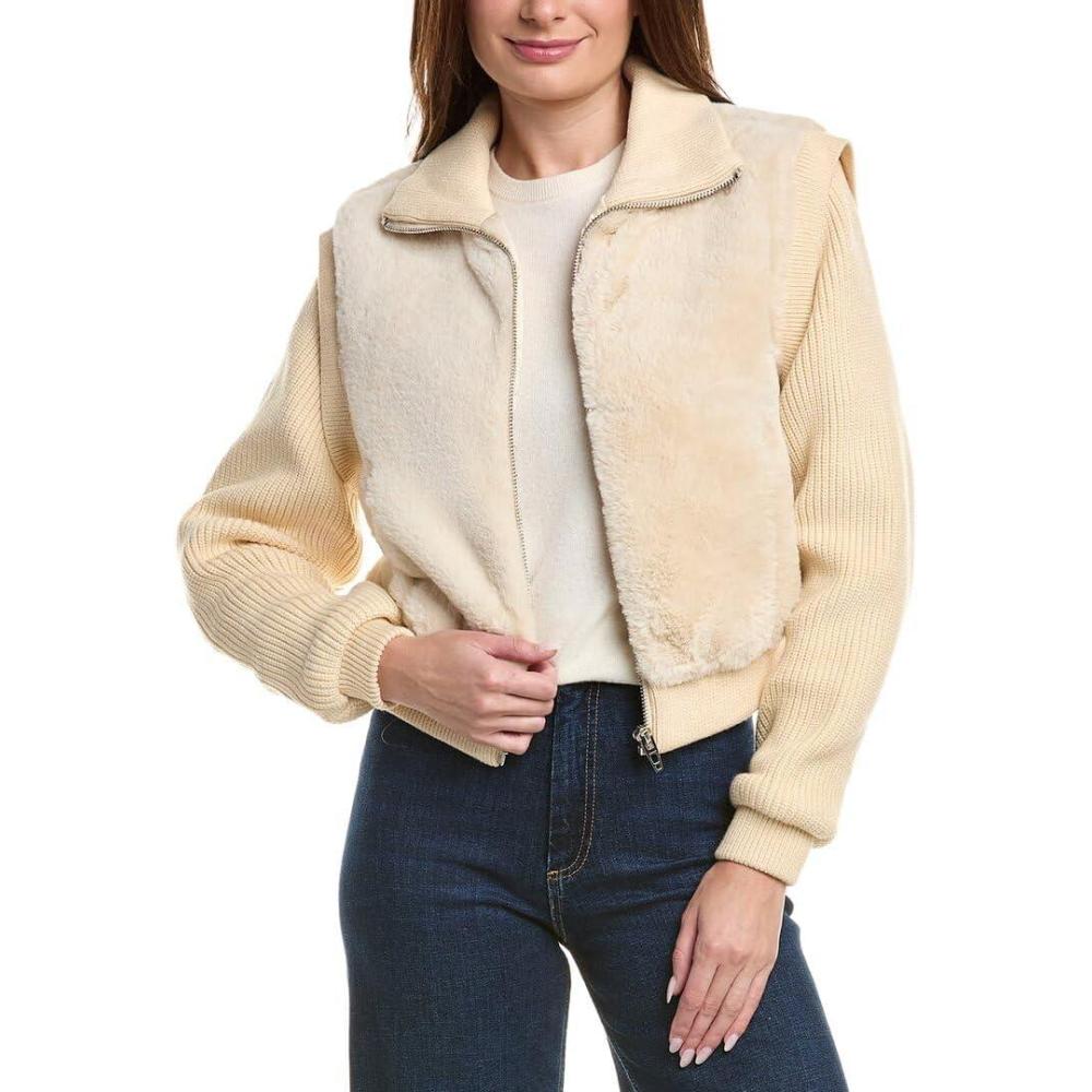 imageBLANKNYC womens Faux Fur Sweater Bomber JacketCream