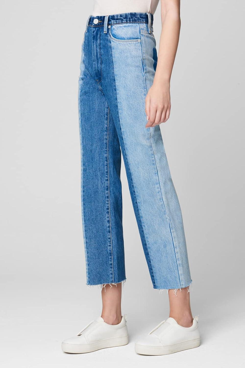 image:imageBLANKNYC Womens Denim Patchwork Straight Leg Five Pocket Jeans Stylish Pants ampamp Designer ClothingBlue