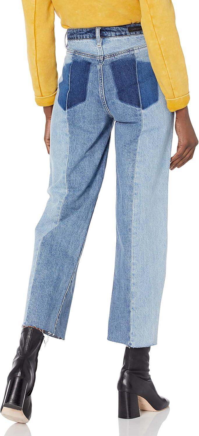 image:imageBLANKNYC Womens Denim Patchwork Straight Leg Five Pocket Jeans Stylish Pants ampamp Designer ClothingBlue