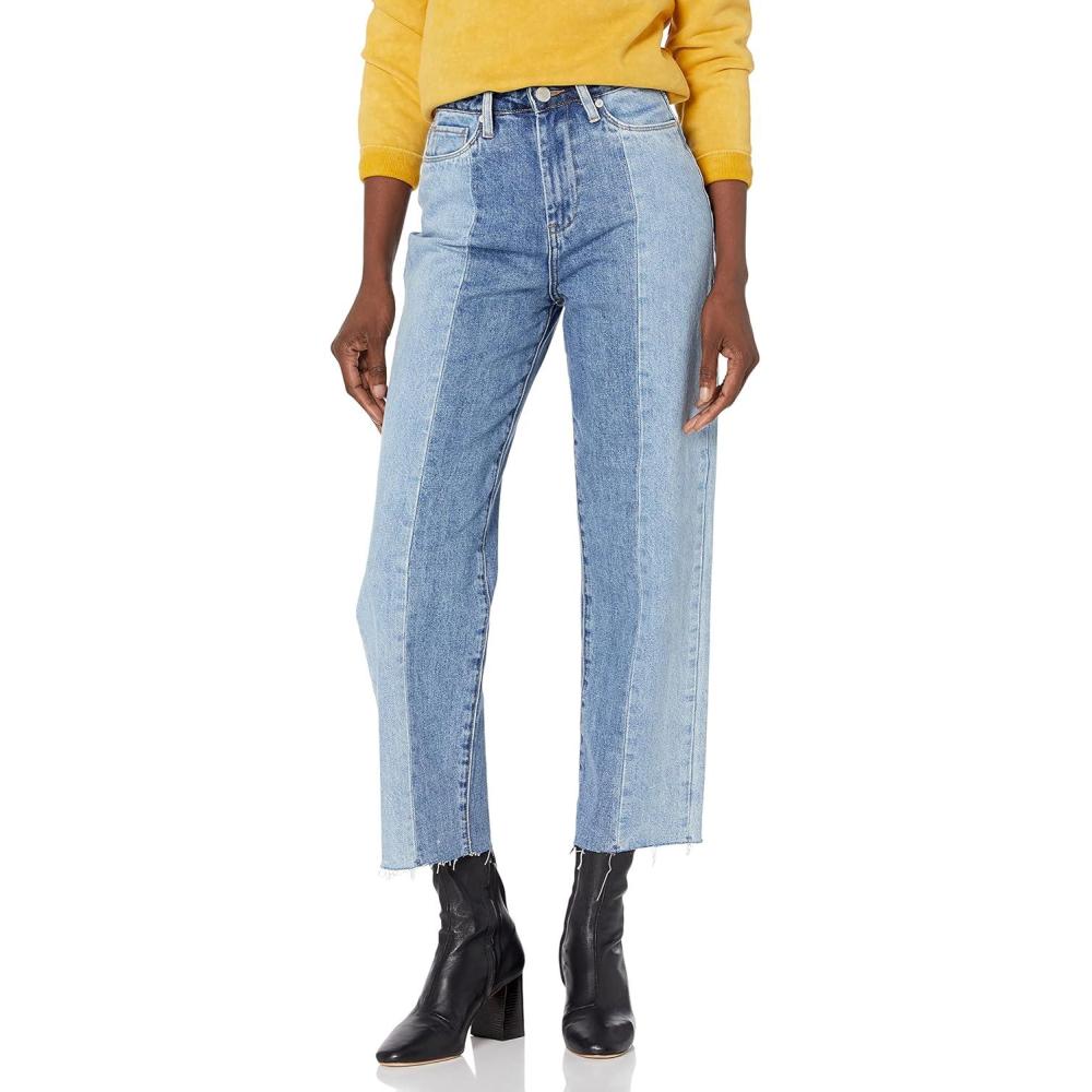 image:imageBLANKNYC Womens Denim Patchwork Straight Leg Five Pocket Jeans Stylish Pants ampamp Designer ClothingBlue