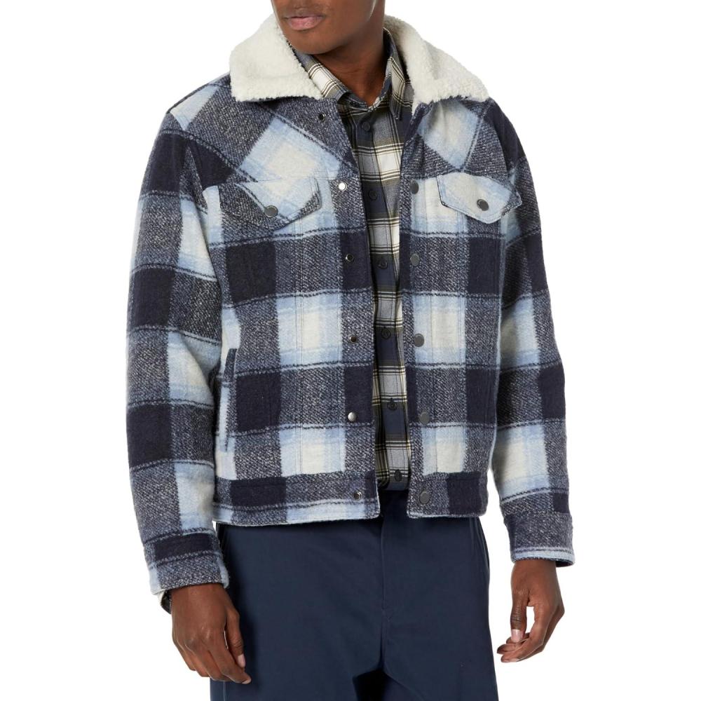 image:imageBLANKNYC mens Clothing Plaid Wool Blend Jacket With Sherpa Collar and Lining Stylish amp Trendy CoatDipthong