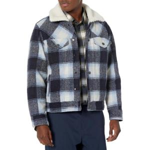 [BLANKNYC] mens Clothing Plaid Wool Blend Jacket With Sherpa Collar and Lining, Stylish & Trendy Coat(Dipthong)