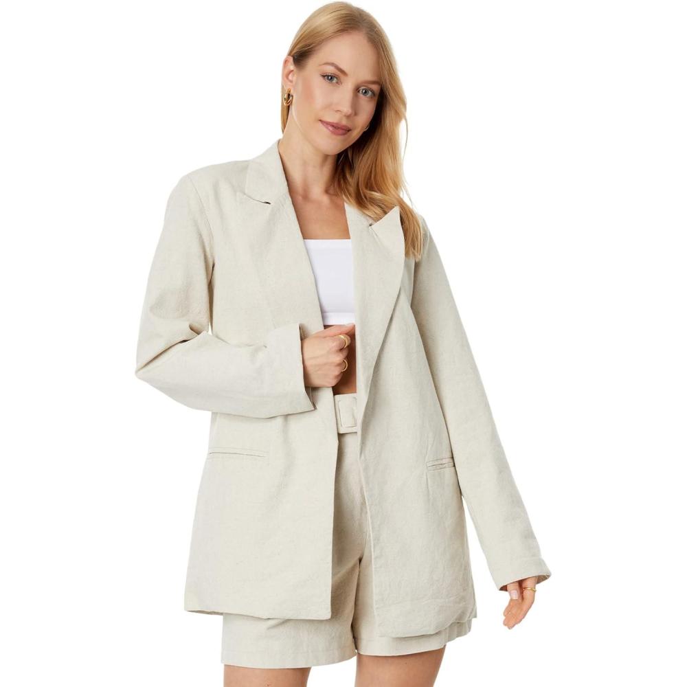 image:imageBLANKNYC Womens Luxury Clothing Oversized Blazzer with Pockets Comfortable amp Stylish CoatBleached Sand