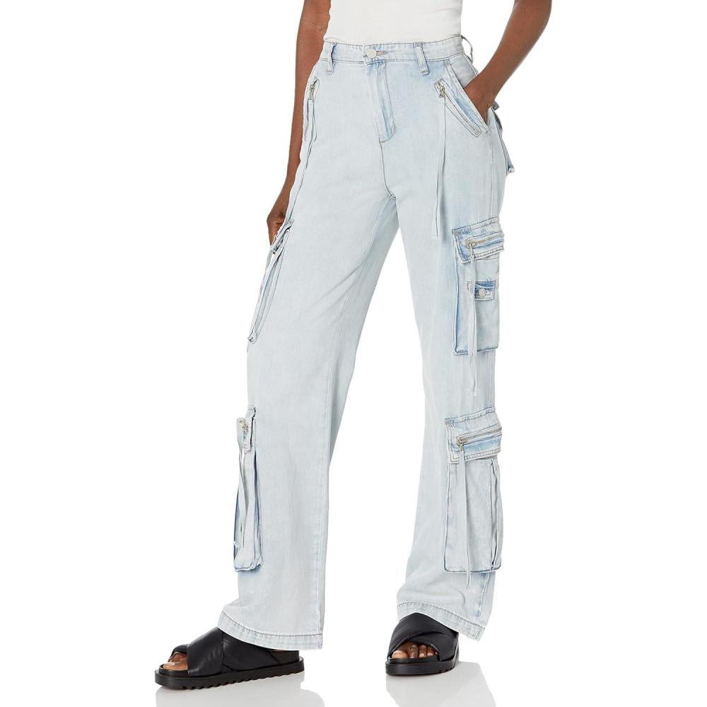 image:imageBLANKNYC Womens Luxury Clothing Oversized Cargo Pocket Rib Cage Tencel Denim Cargo Pant Comfortable amp StylishBlue Lagoon