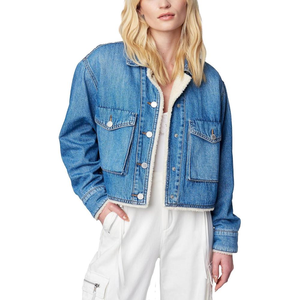 image:imageBLANKNYC womens Luxury Clothing Cropped Denim Jacket With Sherpa Lining Detail Comfortable amp Stylish CoatCrash Course