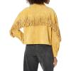 [BLANKNYC] Womens Luxury Clothing Faux Suede Fringe Shirt Jacket, Comfortable & Stylish Coat(Golden Glow)