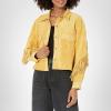 [BLANKNYC] Womens Luxury Clothing Faux Suede Fringe Shirt Jacket, Comfortable & Stylish Coat(Golden Glow)