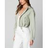 [BLANKNYC] womens Twill Hooded Shirt Jacket With Pockets and Drawstring Finish, Stylish Coat & Designer Clothing(Smoke Green)
