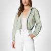 [BLANKNYC] womens Twill Hooded Shirt Jacket With Pockets and Drawstring Finish, Stylish Coat & Designer Clothing(Smoke Green)