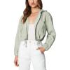 [BLANKNYC] womens Twill Hooded Shirt Jacket With Pockets and Drawstring Finish, Stylish Coat & Designer Clothing(Smoke Green)
