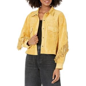 [BLANKNYC] Womens Luxury Clothing Faux Suede Fringe Shirt Jacket, Comfortable & Stylish Coat(Golden Glow)