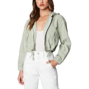 [BLANKNYC] womens Twill Hooded Shirt Jacket With Pockets and Drawstring Finish, Stylish Coat & Designer Clothing(Smoke Green)