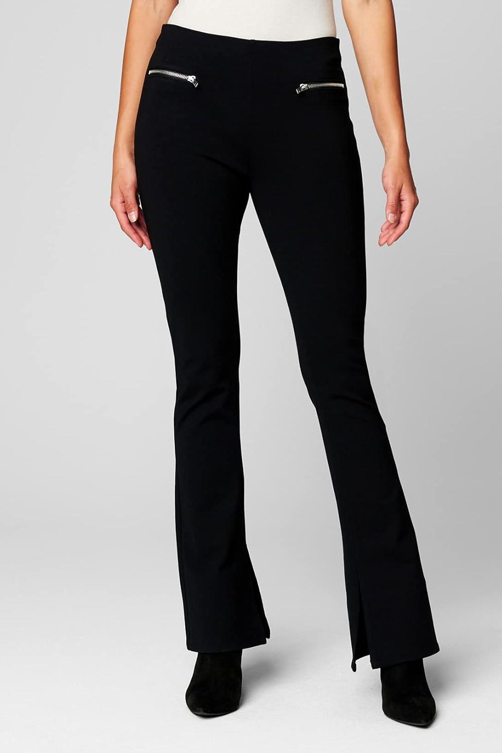 image:imageBLANKNYC Womens Black Ponte Mini Boot Cut Pant with Front Zipper Detail Stylish Leggings amp Designer ClothingBlack