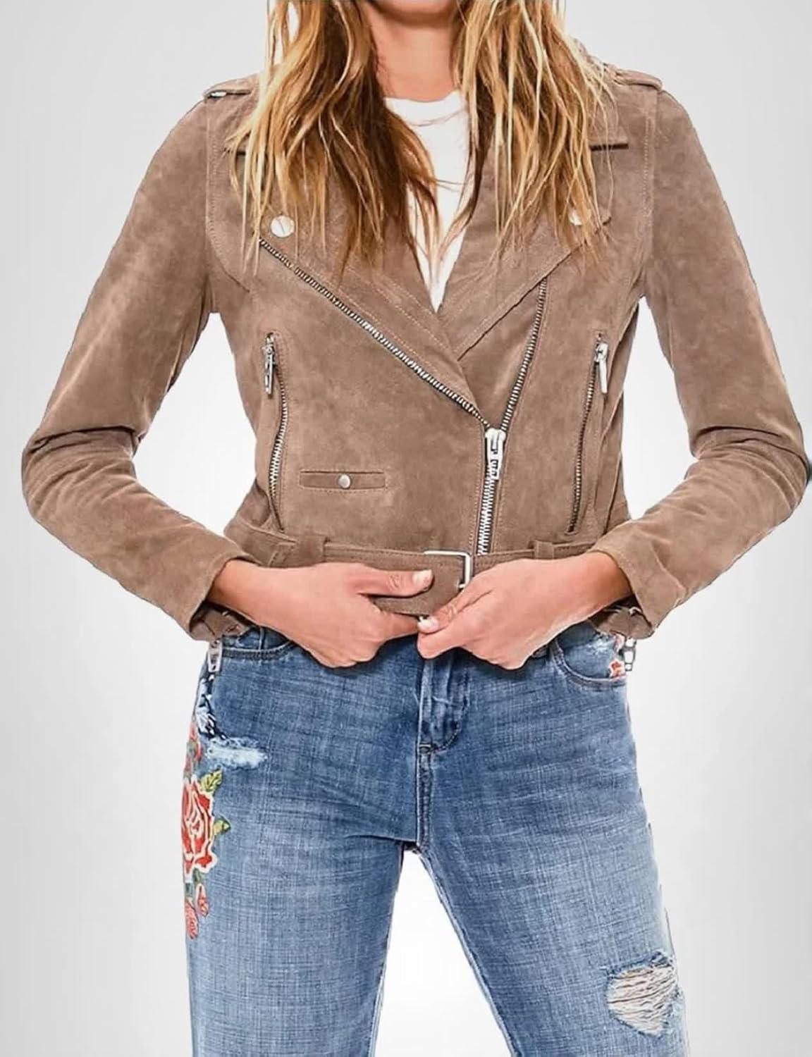 image:imageBLANKNYC womens Luxury Clothing Cropped Suede Leather Motorcycle Jackets Comfortable amp Stylish CoatsSand Stoner