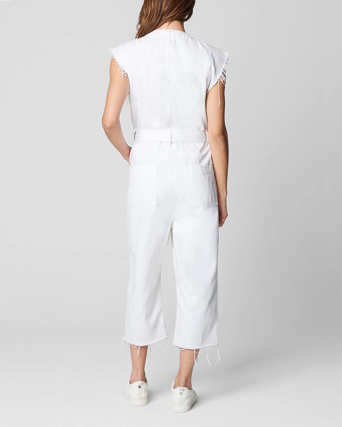 image:imageBLANKNYC womens Sleeveless Belted White Denim Jumpsuit Stylish amp Designer ClothingJumpsuitHead in the Clouds