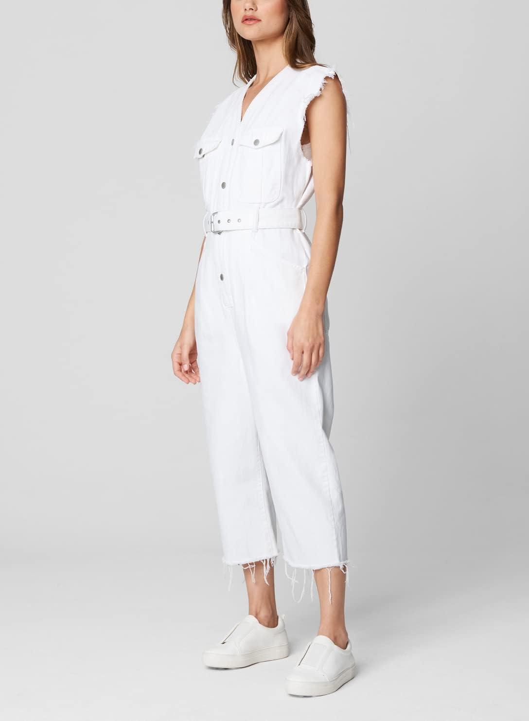 image:imageBLANKNYC womens Sleeveless Belted White Denim Jumpsuit Stylish amp Designer ClothingJumpsuitHead in the Clouds