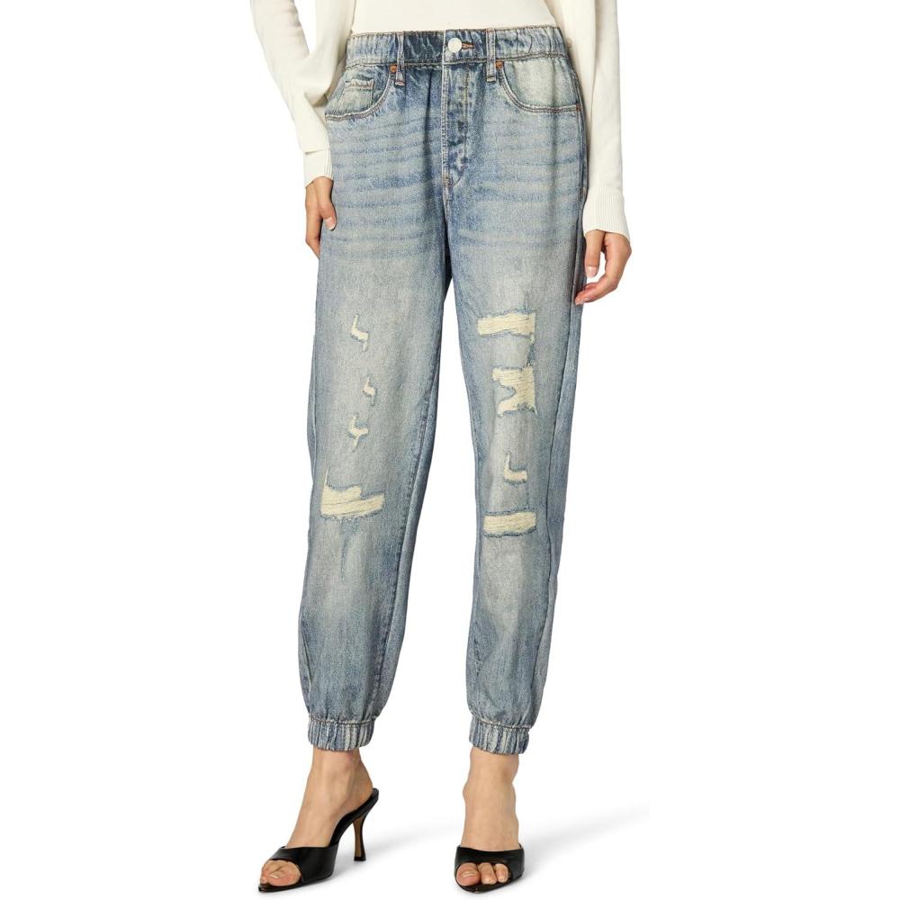 image:imageBLANKNYC Womens French Terry Distressed Printed Denim Jogger Comfortable amp Stylish PantsBlue