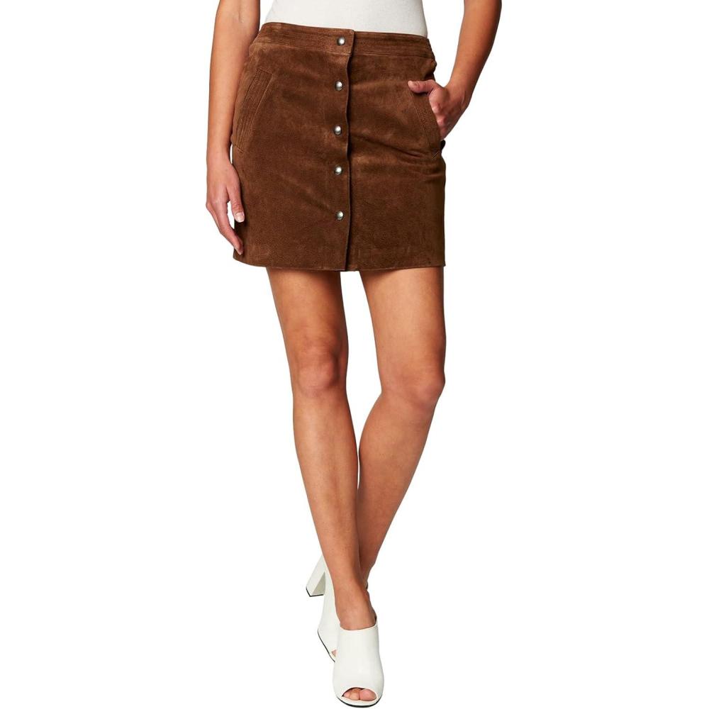 image:imageBLANKNYC Womens Real Suede Snap Front Mini Skirt with Pocket Detail Stylish amp Trendy Leather MiniskirtBrown