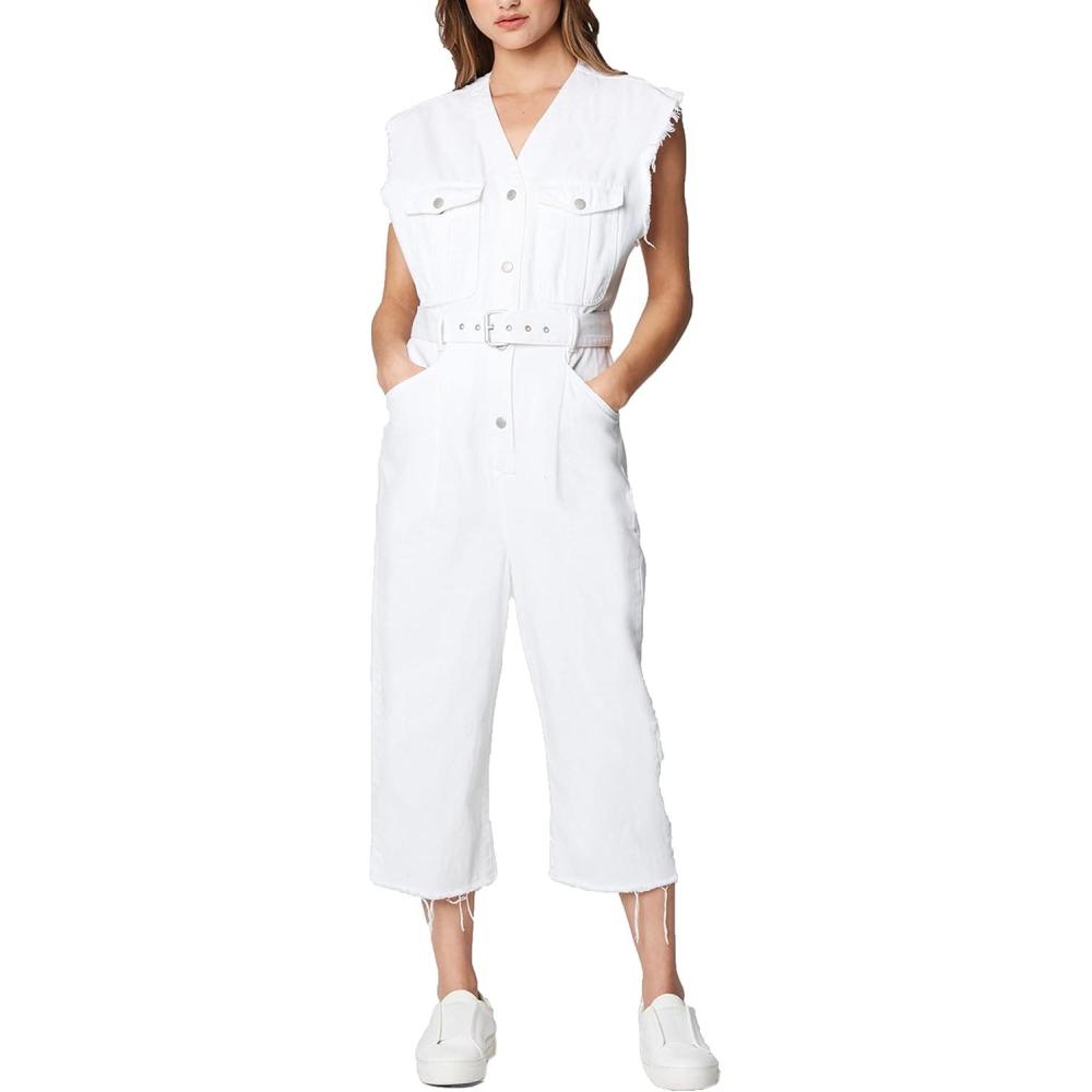 image:imageBLANKNYC womens Sleeveless Belted White Denim Jumpsuit Stylish amp Designer ClothingJumpsuitHead in the Clouds