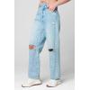 [BLANKNYC] Womens Luxury Clothing Straight Leg Denim Jean with Rips at Knee Overlap Waistband, Comfortable & Stylish Pant(Party Everyday)