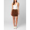[BLANKNYC] Womens Real Suede Snap Front Mini Skirt with Pocket Detail, Stylish & Trendy Leather Miniskirt(Brown)
