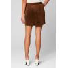 [BLANKNYC] Womens Real Suede Snap Front Mini Skirt with Pocket Detail, Stylish & Trendy Leather Miniskirt(Brown)