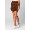 [BLANKNYC] Womens Real Suede Snap Front Mini Skirt with Pocket Detail, Stylish & Trendy Leather Miniskirt(Brown)