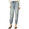 [BLANKNYC] Womens French Terry Distressed Printed Denim Jogger, Comfortable & Stylish Pants(Blue)