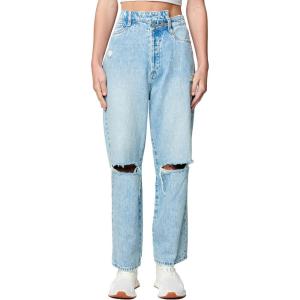 [BLANKNYC] Womens Luxury Clothing Straight Leg Denim Jean with Rips at Knee Overlap Waistband, Comfortable & Stylish Pant(Party Everyday)