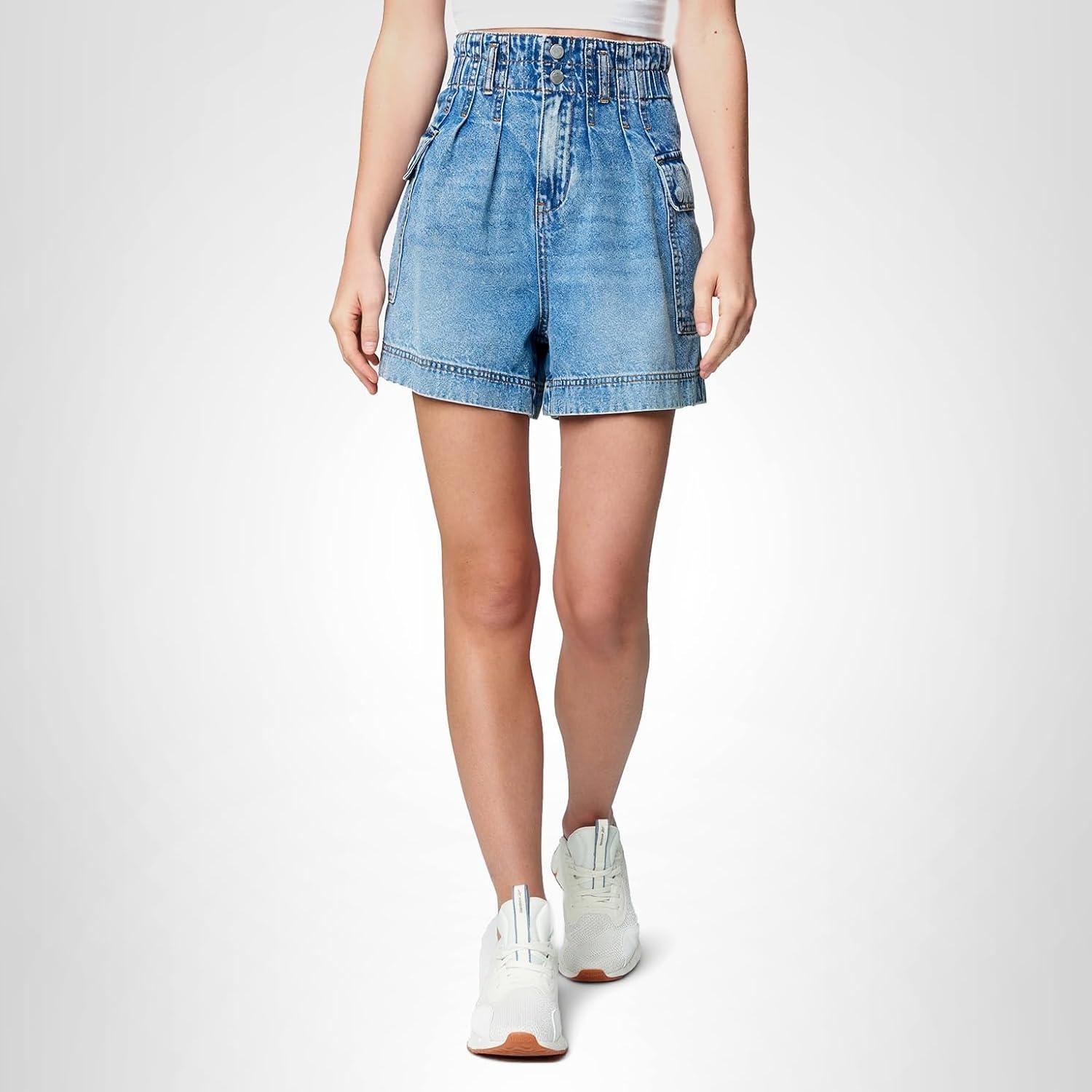 image:imageBLANKNYC Womens Your Song High Waisted Denim Cargo ShortsYour Song