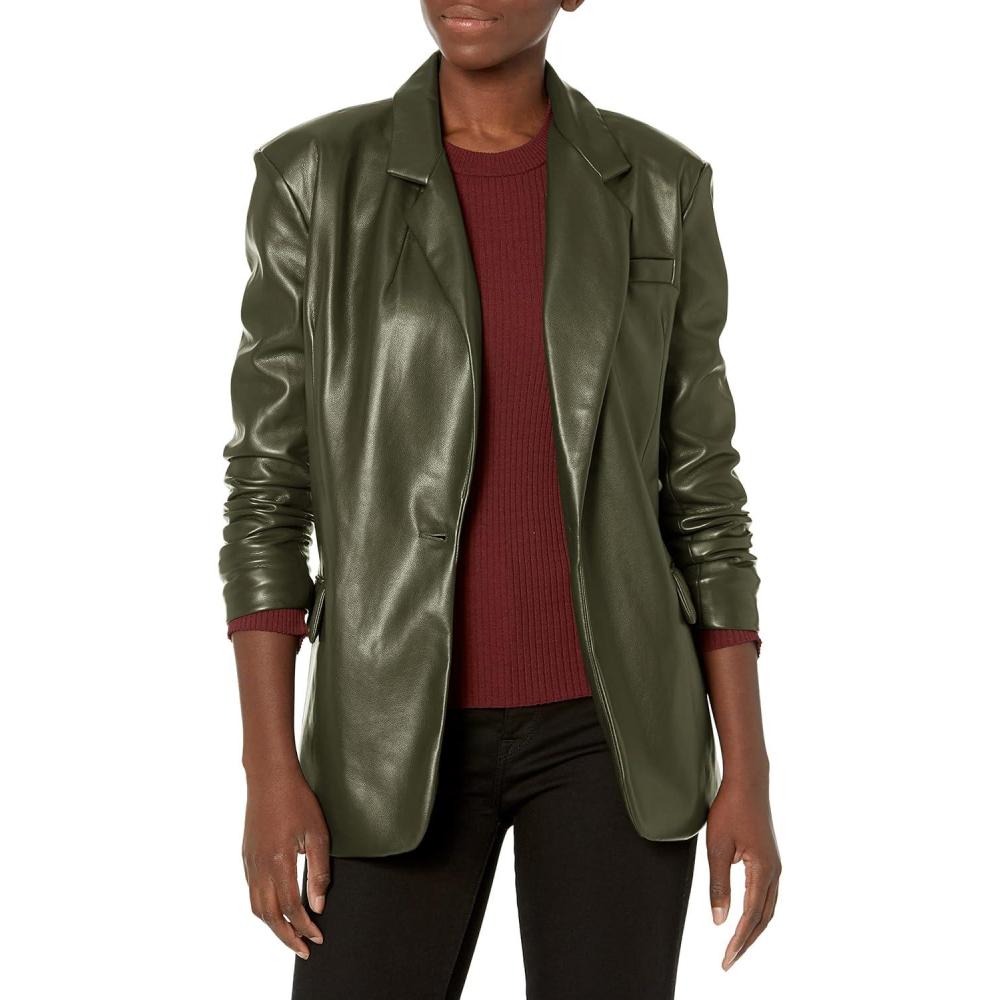 image:imageBLANKNYC Womens Faux Leather BlazerGreen