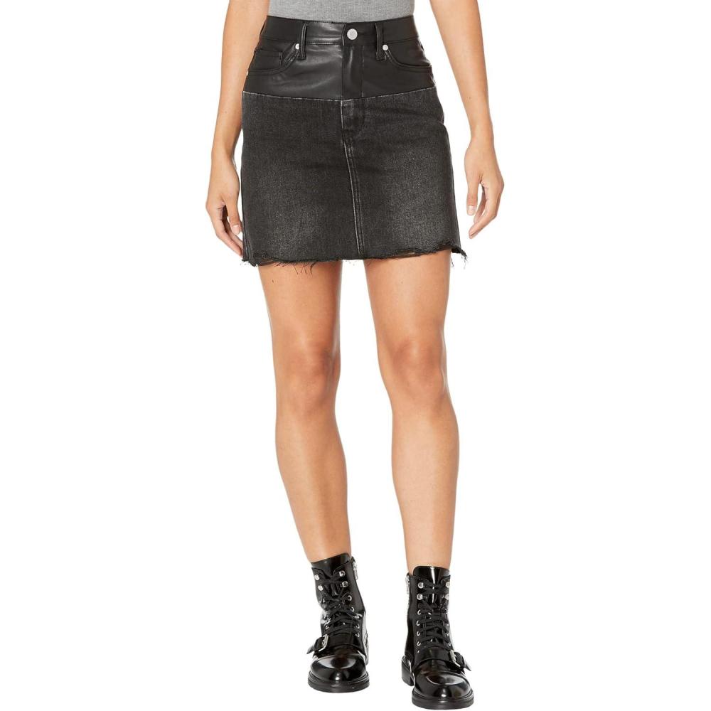 image:imageBLANKNYC Womens Vegan Leather amp Denim High Rise Mini Skirt with Raw Hem FinishSkirtTwist of Fate