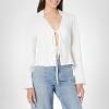 [BLANKNYC] Womens Luxury Clothing Lace Up Bell Sleeve Shirt, Comfortable & Stylish(Skim Milk)