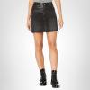 [BLANKNYC] Womens Vegan Leather & Denim High Rise Mini Skirt with Raw Hem FinishSkirt(Twist of Fate)