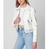 [BLANKNYC] womens White Vegan Leather Hooded Moto Jacket With Zipper Pockets and Self Belt, Stylish Coat & Designer Clothing(Fresh Start)