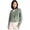 [BLANKNYC] Womens Luxury Clothing Real Suede Moto Jacket With Black Zipper Details, Comfortable & Stylish Coat(Basil)