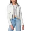 [BLANKNYC] womens White Vegan Leather Hooded Moto Jacket With Zipper Pockets and Self Belt, Stylish Coat & Designer Clothing(Fresh Start)