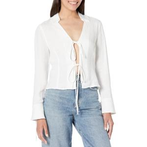 [BLANKNYC] Womens Luxury Clothing Lace Up Bell Sleeve Shirt, Comfortable & Stylish(Skim Milk)