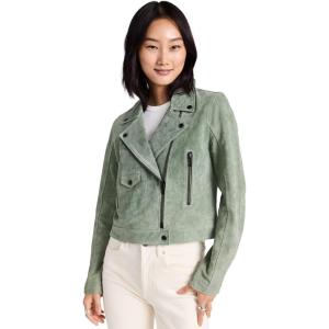 [BLANKNYC] Womens Luxury Clothing Real Suede Moto Jacket With Black Zipper Details, Comfortable & Stylish Coat(Basil)
