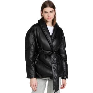 [BLANKNYC] womens Black Vegan Leather Puffer Belted Jacket(The Love Doctor)