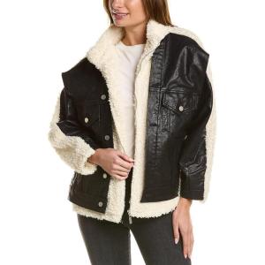 [BLANKNYC] womens Luxury Clothing Sherpa Vegan Leather Trucker Jacket, Comfortable & Stylish Coat(Multi)