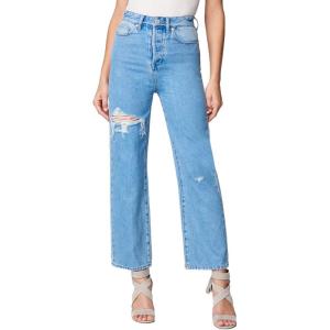 [BLANKNYC] Womens Five Pocket Ribcage Straight Leg Jean with Rips, Comfortable Pants & Designer ClothingJeans(Bloom for You)