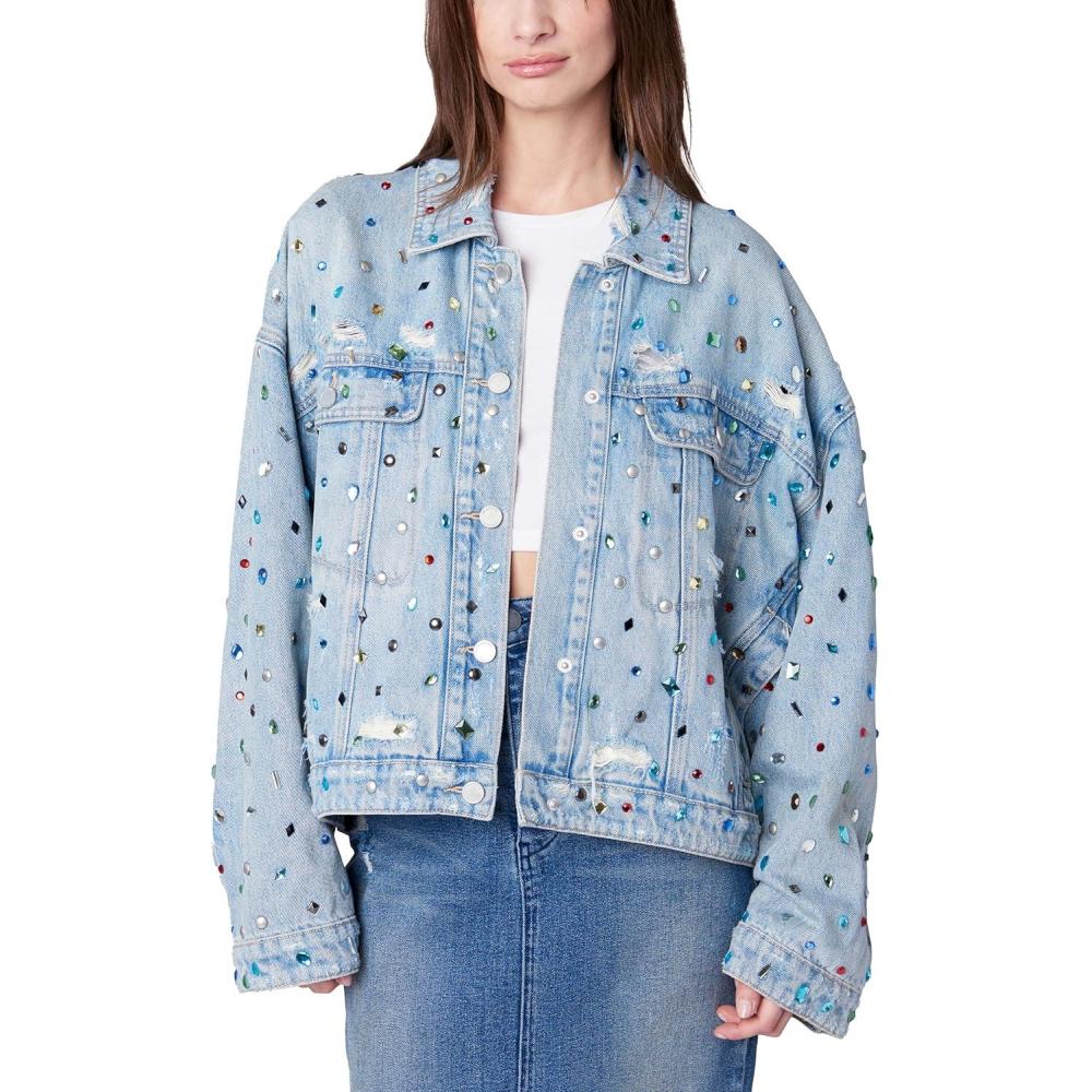 image:imageBLANKNYC womens Oversized Sustainable Multi Color Embellished Denim TruckerCold Gem