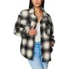 [BLANKNYC] womens Luxury Clothing Oversized Snap Front Plaid Shirt, Comfortable & Casual Jacket Shacket(Checked Out)