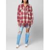 [BLANKNYC] womens Luxury Clothing Oversized Snap Front Plaid Shirt, Comfortable & Casual Jacket Shacket(Woodstock)
