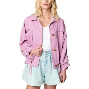 [BLANKNYC] womens Luxury Clothing Linen Utility Jacket With Pockets, Comfortable & Stylish Coat(Buzz Word)