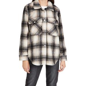 [BLANKNYC] womens Luxury Clothing Oversized Snap Front Plaid Shirt, Comfortable & Casual Jacket Shacket(Checked Out)
