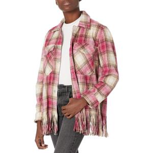 [BLANKNYC] womens Luxury Clothing Oversized Snap Front Plaid Shirt, Comfortable & Casual Jacket Shacket(Woodstock)