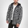 [BLANKNYC] mens Men’s Hooded Plaid Shirt Jacket in Billingsgate, Comfortable & Designer Clothing(Black/White)