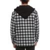 [BLANKNYC] mens Men’s Hooded Plaid Shirt Jacket in Billingsgate, Comfortable & Designer Clothing(Black/White)